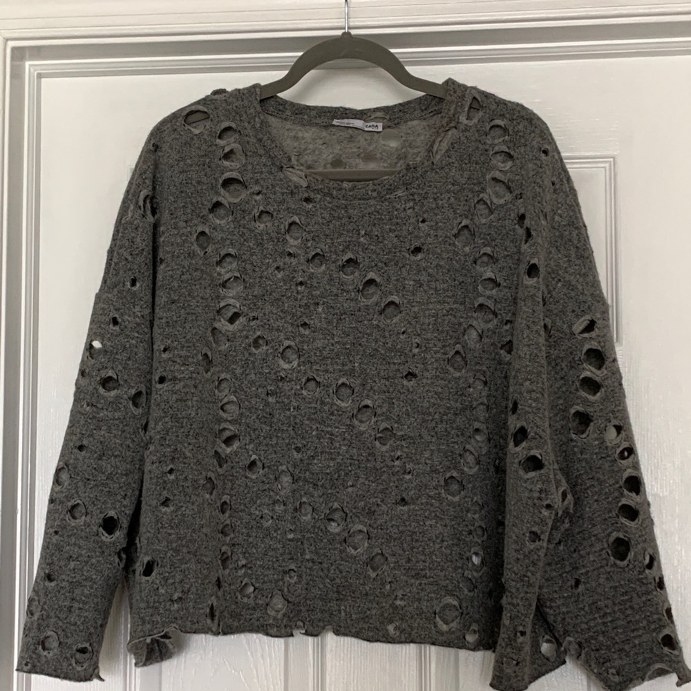 Zara Gray sweater with hole designs
